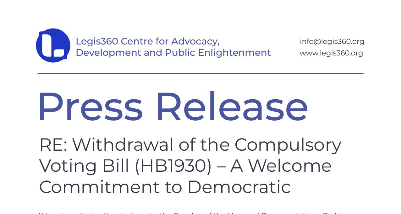 Withdrawal of the Compulsory Voting Bill (HB1930) – A Welcome Commitment to Democratic Freedom