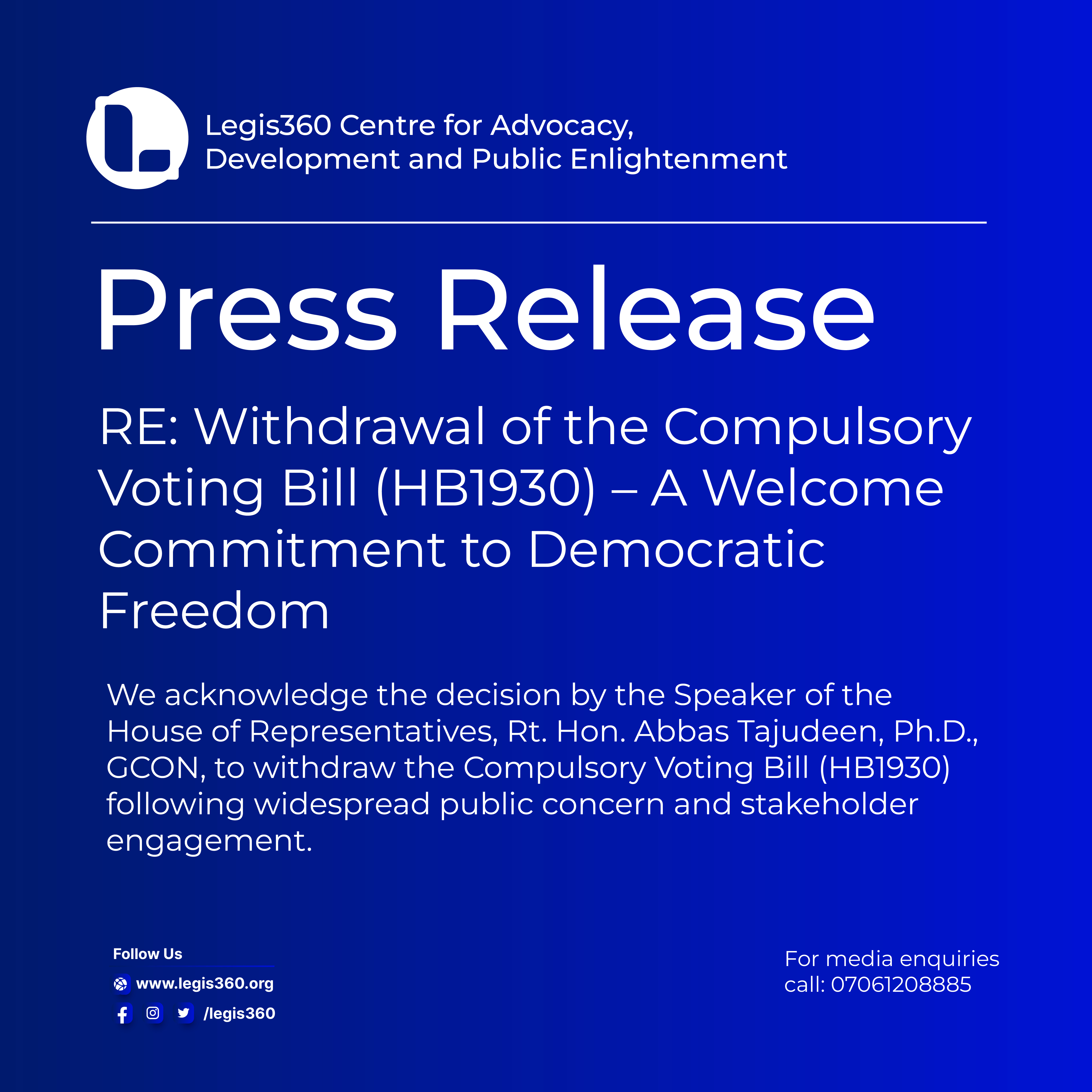 Withdrawal of the Compulsory Voting Bill (HB1930)